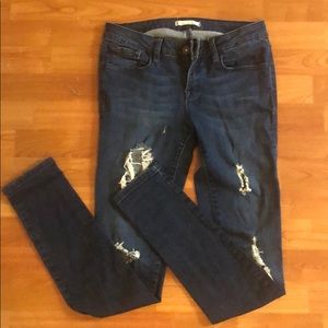 Bullhead Dark Distressed Mid Rise Jeans